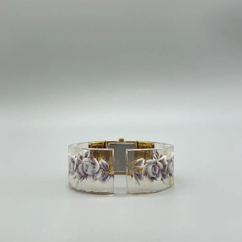 Joan Rivers Womens Watch 24mm Purple Dial Clear Floral Gold Tone New Battery